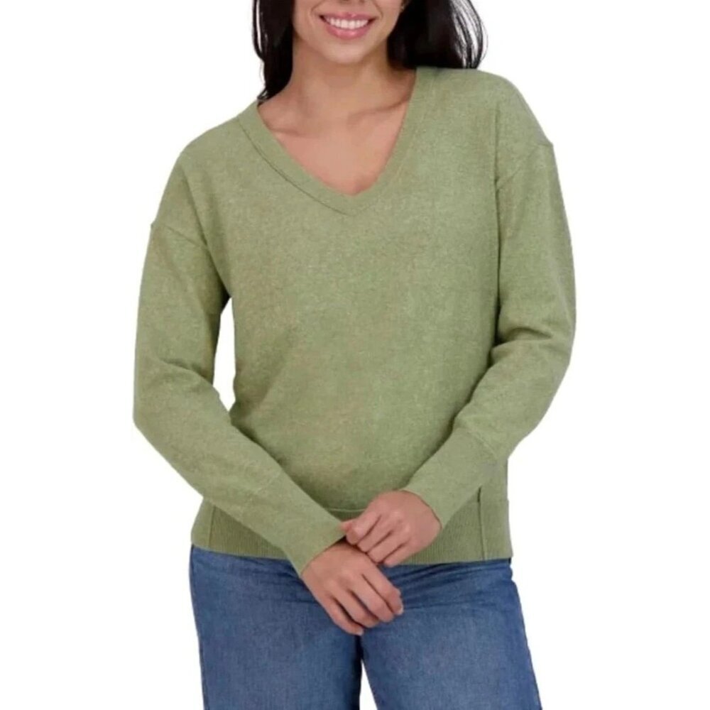 Lucky Brand Women's XL Green V-Neck Sweater Lightweight Knit Polyester N0425
